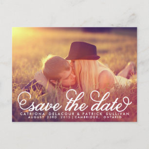 White Pretty Script Photo Save the Date Postcard