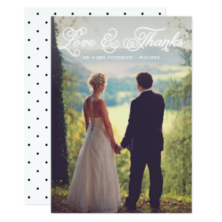 White Pretty Script Wedding Photo Thank You Card