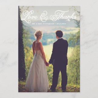 White Pretty Script Wedding Photo Thank You Card