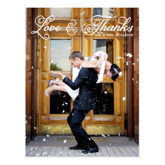 White Pretty Script Wedding Thank You Postcard