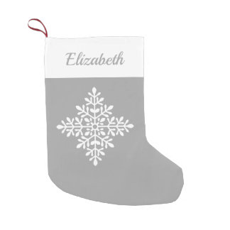 White Pretty Snowflake On Gray With Custom Name Small Christmas Stocking