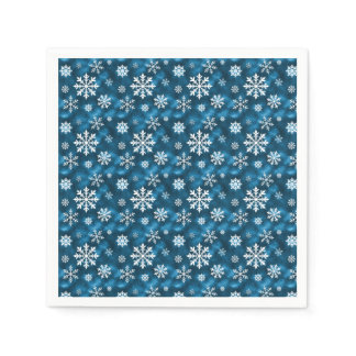 White Pretty Snowflakes On Winter Blue Background Napkins