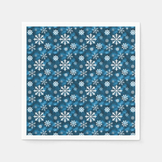White Pretty Snowflakes On Winter Blue Background Napkins (Front)