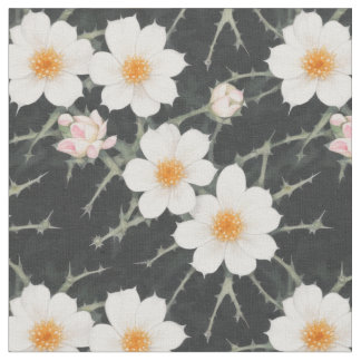 White prickly flowers on a dark background fabric