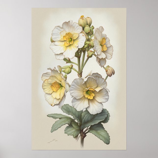 White Primrose Flowers Art Print Poster (Front)