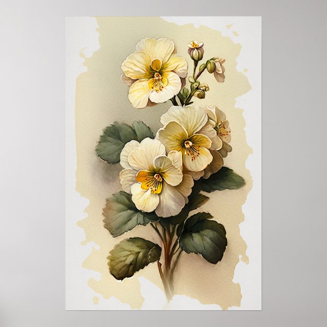 White Primrose Flowers Art Print Poster (Front)