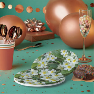 White Primroses Floral Tea Party Paper Plates