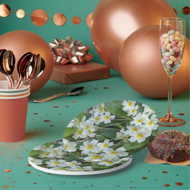 White Primroses Floral Tea Party Paper Plates (Multi)