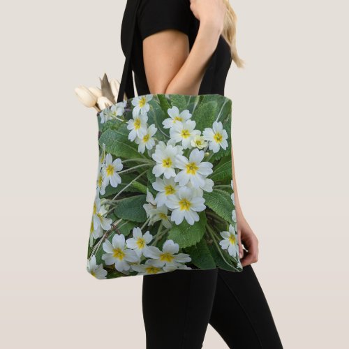 White Primroses Floral Tote Bag