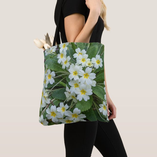 White Primroses Floral Tote Bag (Close Up)