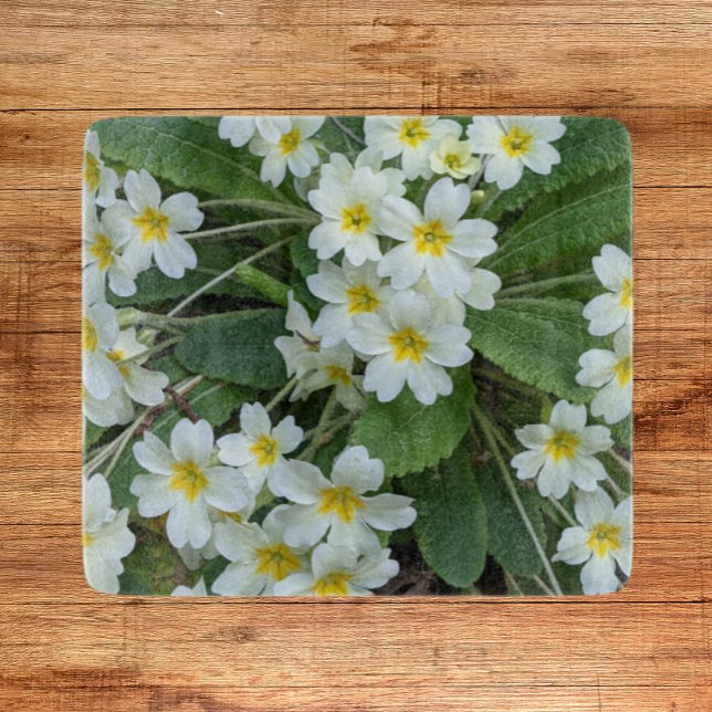 White Primroses with Yellow Centers Floral Cutting Board (In Situ)