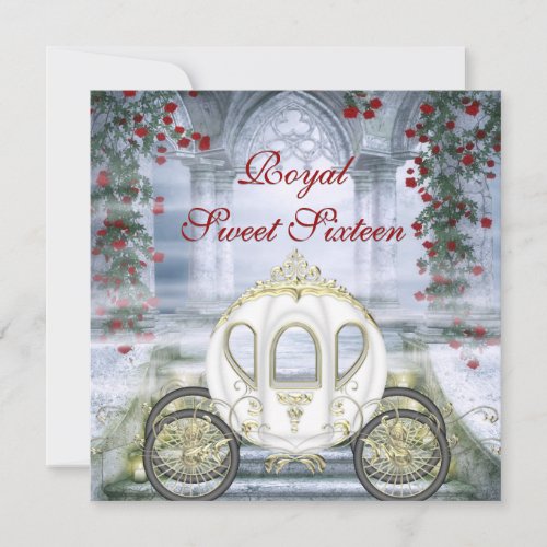 White Princess Carriage Enchanted Sweet 16 Personalized Invites