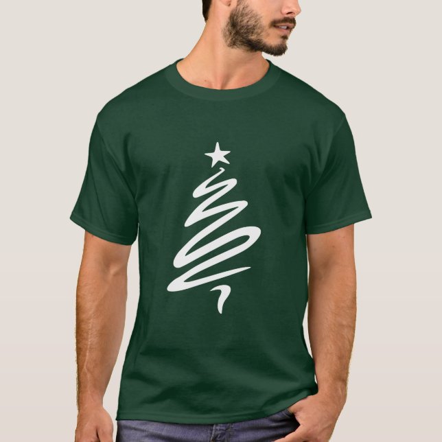 White Print Christmas Tree Squiggle T-Shirt (Front)