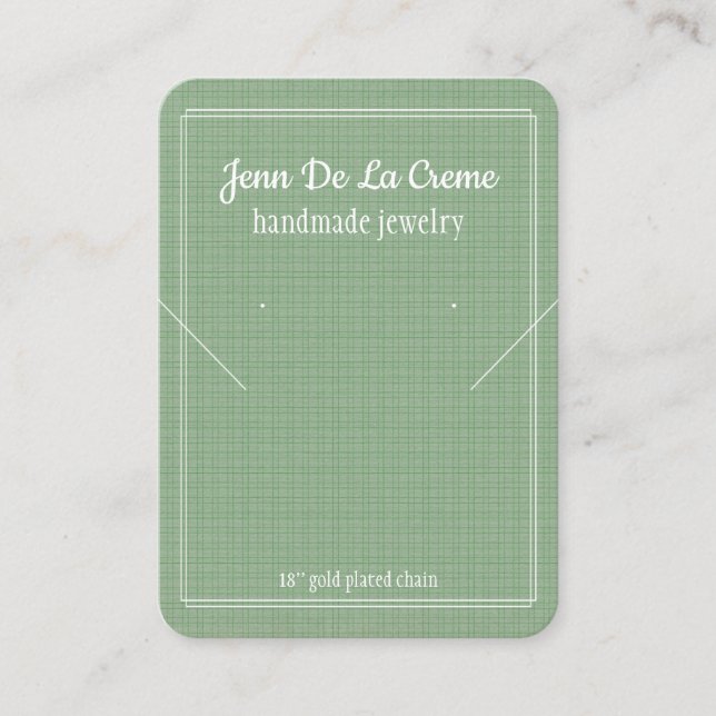 White Print Mint Green Jewelry Display  Calling Card (Front)
