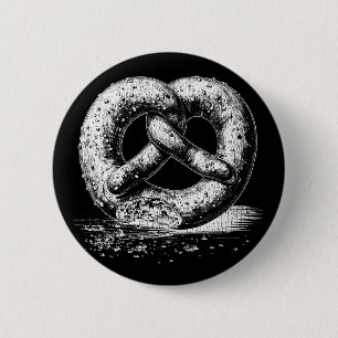 White Print Plain Sketchy Pretzel  Button
