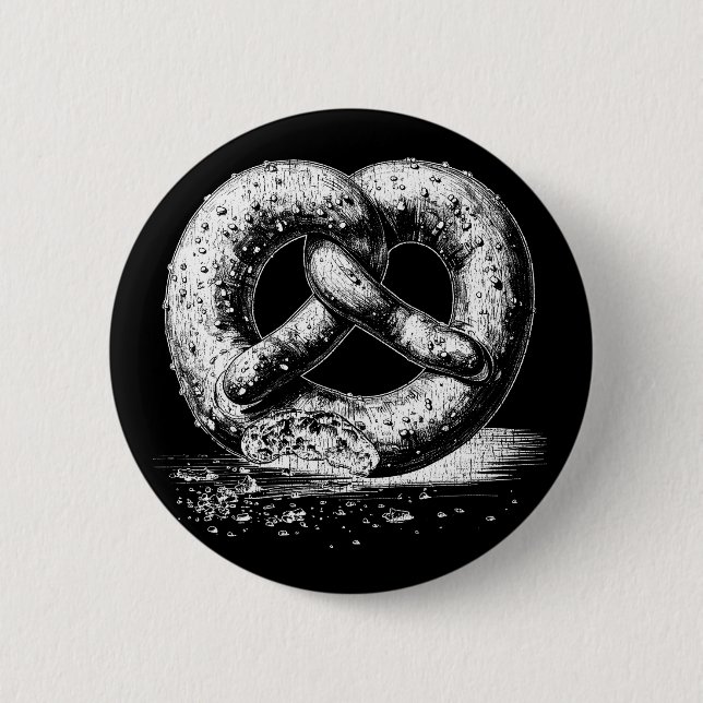 White Print Plain Sketchy Pretzel  Button (Front)