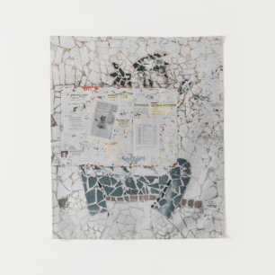 White printer paper on white and gray concrete wal tapestry