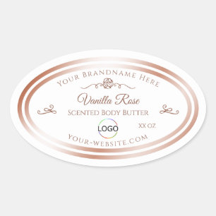 White Product Label with Rose Gold Frame and Logo