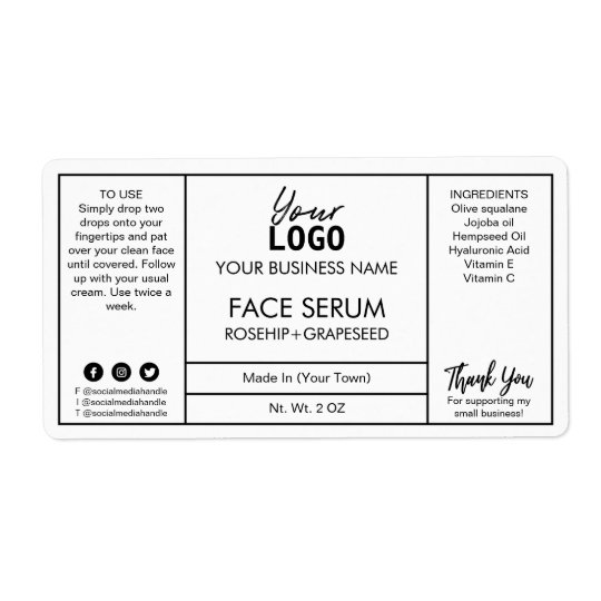 White Professional Face Serum Labels | Zazzle.com