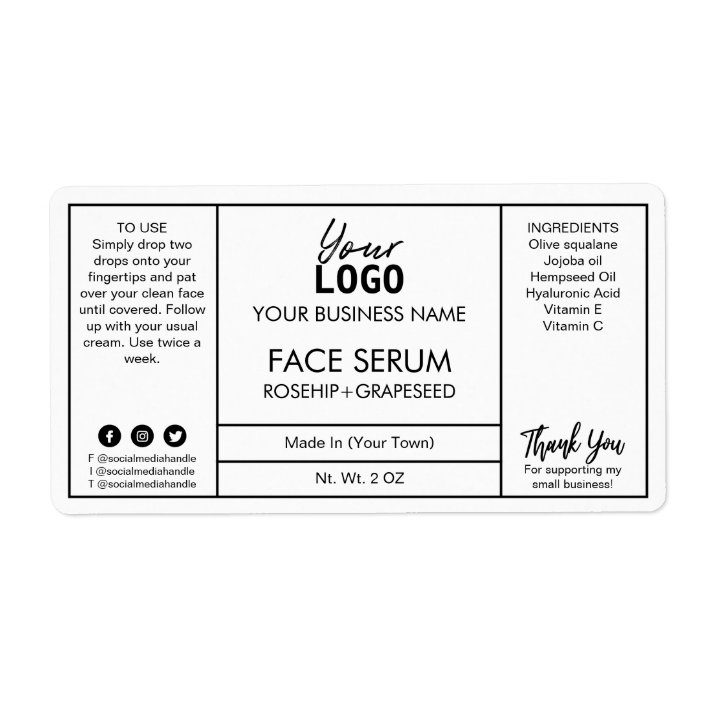 White Professional Face Serum Labels