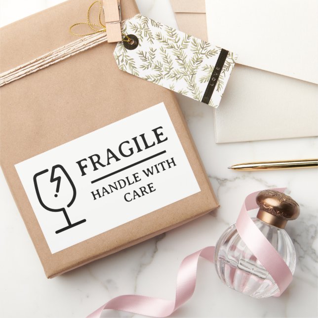 White Professional Fragile Handle With Care Rectangular Sticker (Gifting)