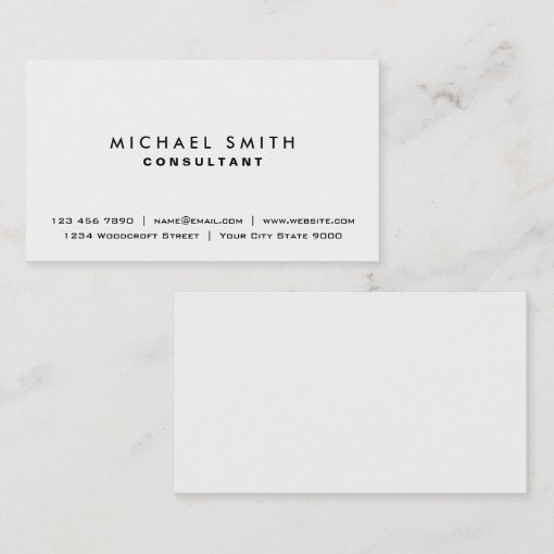 White Professional Plain Elegant Modern Simple Business Card | Zazzle