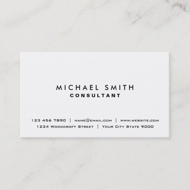 White Professional Plain Elegant Modern Simple Business Card (Front)