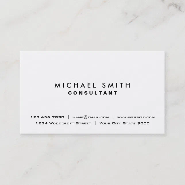 White Professional Plain Elegant Modern Simple Business Card | Zazzle