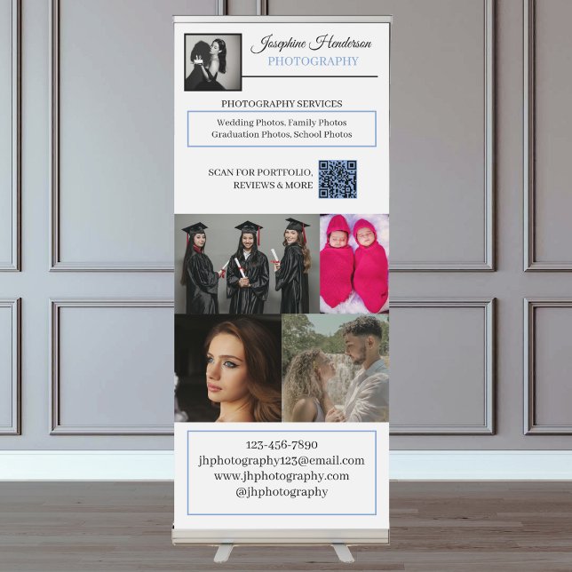 White Professional QR Code 5 Photo Photographer    Retractable Banner (Creator Uploaded)
