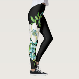 White Prom Flowers Corsage Design Striped Black  Leggings