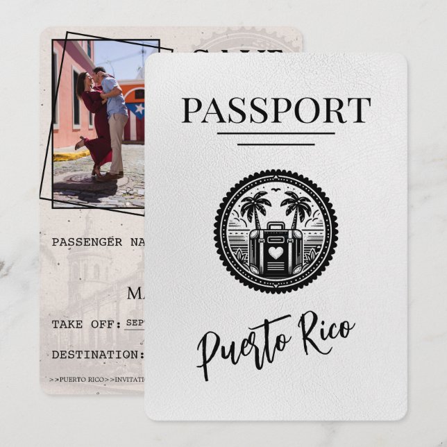 White Puerto Rico Passport Save The Date (Front/Back)