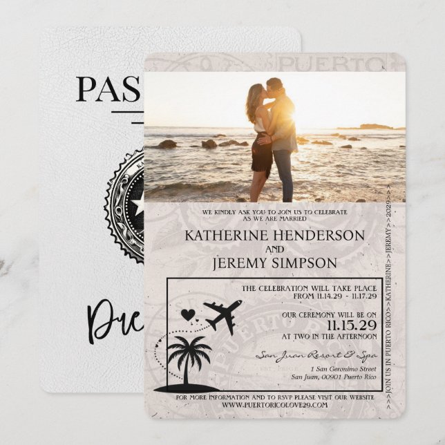 White Puerto Rico Passport Wedding Invitation (Front/Back)