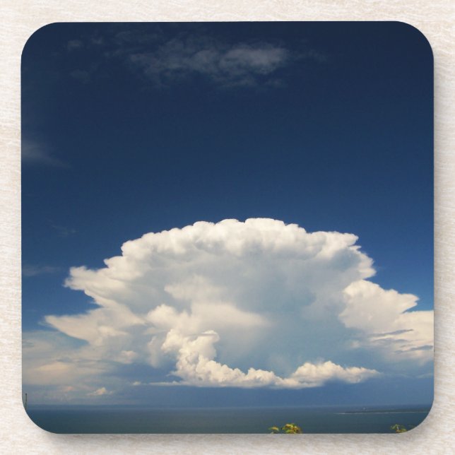 White Puffy Cloud Photo Beverage Coaster (Front)