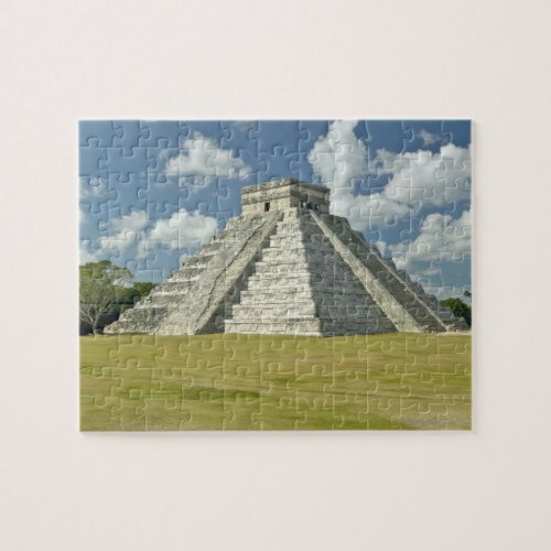 White puffy clouds over the Mayan Pyramid Jigsaw Puzzle