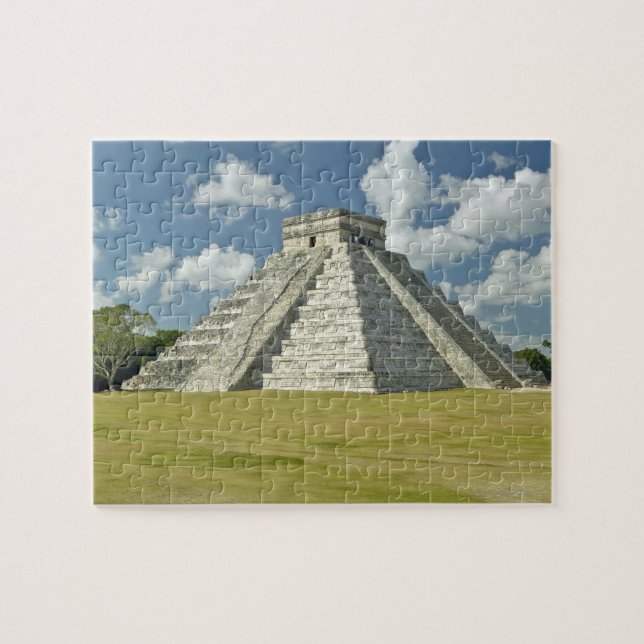 White puffy clouds over the Mayan Pyramid Jigsaw Puzzle (Horizontal)