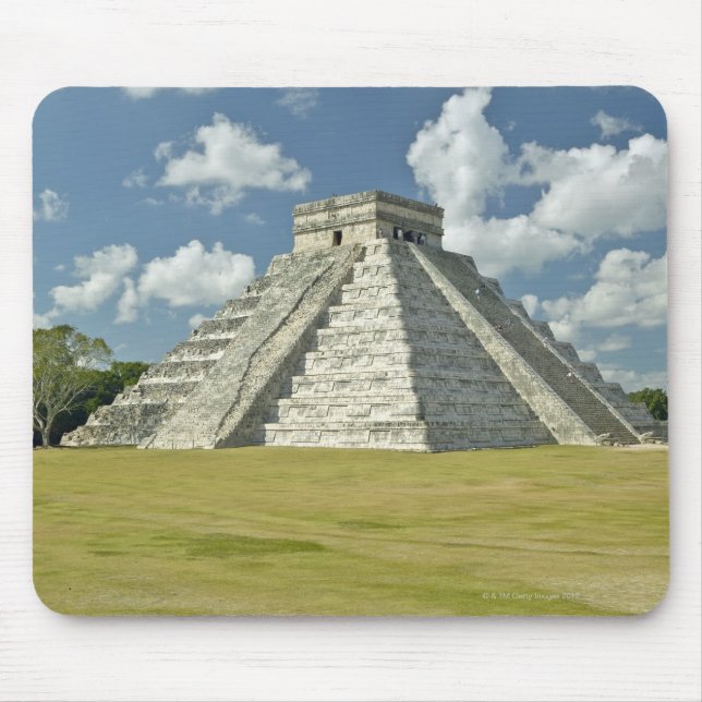 White puffy clouds over the Mayan Pyramid Mouse Pad (Front)