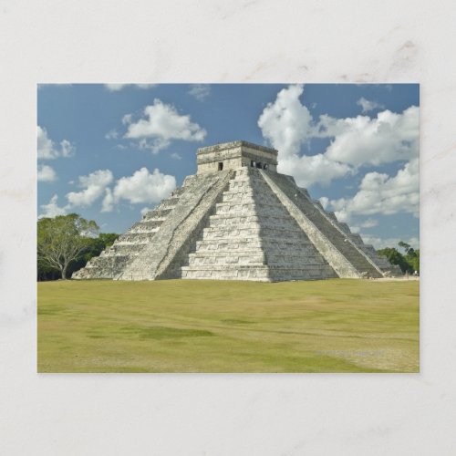 White puffy clouds over the Mayan Pyramid Postcard