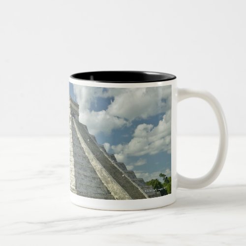 White puffy clouds over the Mayan Pyramid Two_Tone Coffee Mug