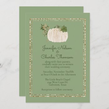 White Pumkin Green Wedding Invitation by Hannahscloset at Zazzle