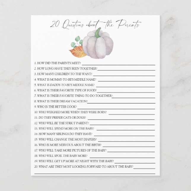 White pumpkin - 20 questions about the Parents (Front)