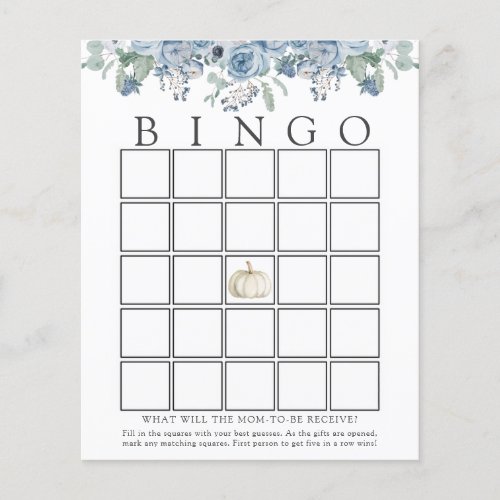 White Pumpkin and Blue Floral Baby Bingo Game Card