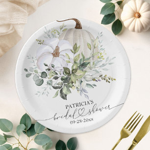 White Pumpkin and Eucalyptus Fall Bridal Shower Paper Plates