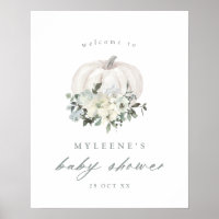White Pumpkin and Flowers Baby Shower Welcome Poster