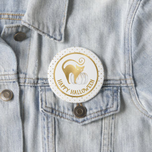 White Pumpkin and Gold Cat polka dots Halloween Button