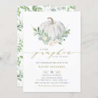 White Pumpkin and Greenery Fall Baby Shower Invitation