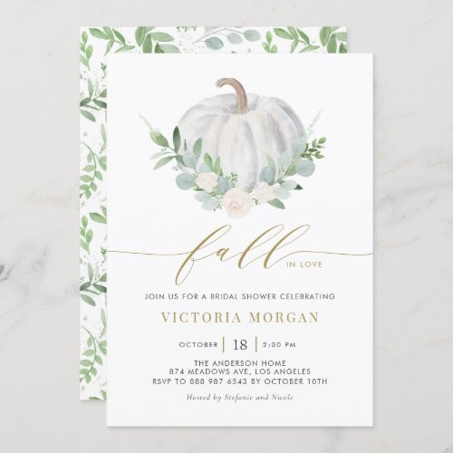 White Pumpkin and Greenery Fall Bridal Shower Invitation