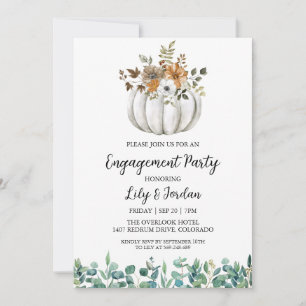 White Pumpkin and Greenery Fall Engagement Party Invitation