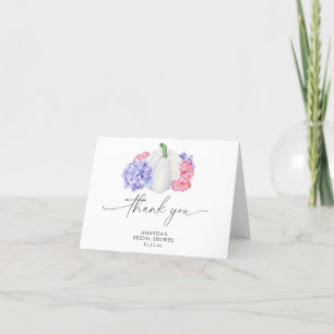 White pumpkin and hydrangea flowers bridal shower letterpress thank you card