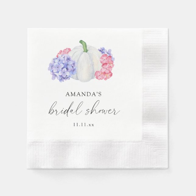 White pumpkin and hydrangea flowers bridal shower napkins (Front)