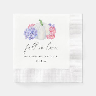 White pumpkin and hydrangea flowers wedding napkins